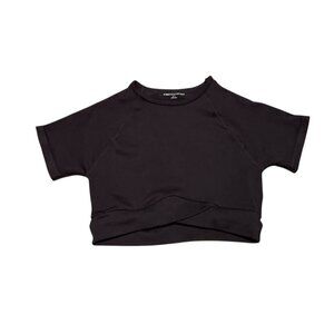 Women's Pink Soda Sport Ribbed Seamless Cropped T-Shirt-Black-Size M/L-GUC